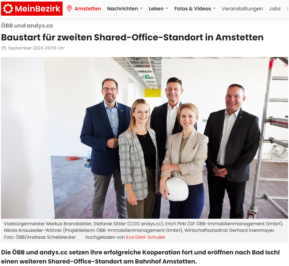 Mein Bezirk Artikel ÖBB und andys.cc Shared Office in Amstetten